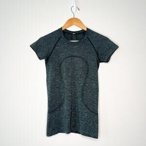 Lululemon Green Swift Stride Crush The Distance Green Logo T-Shirt Tee, Size 4